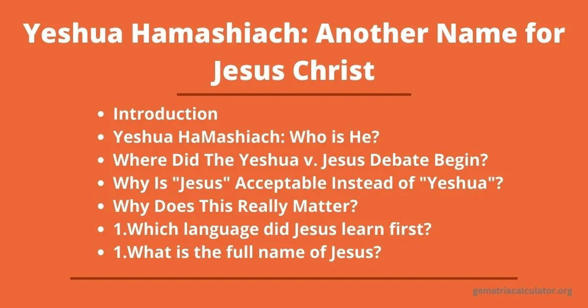 Yeshua Hamashiach Another Name for Jesus Christ